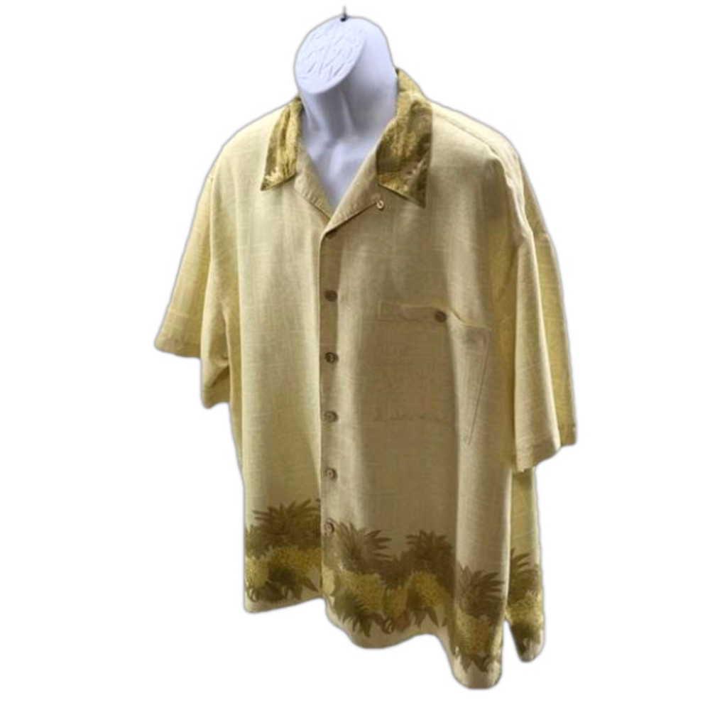 JOE MARLIN Men’s Yellow w/Pineapples Casual Short Sleeve Button Down Shirt—2XL